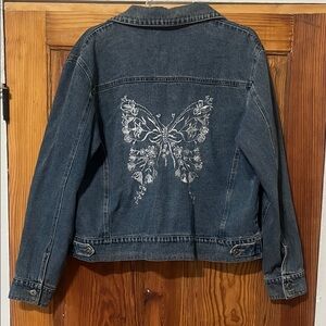 Agapo Women's Denim Jacket with Butterfly Embroidery 100% cotton
